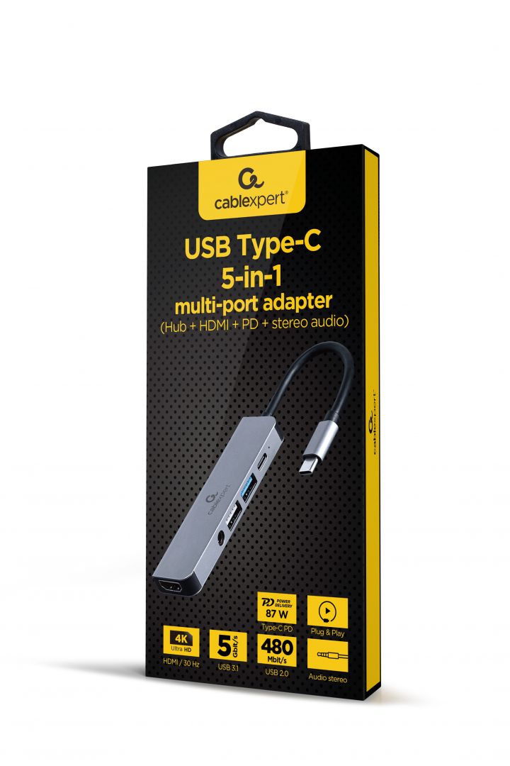 Gembird A-CM-COMBO5-02 USB Type-C 5-in-1 Multi-Port Adapter Space Grey - Image 2