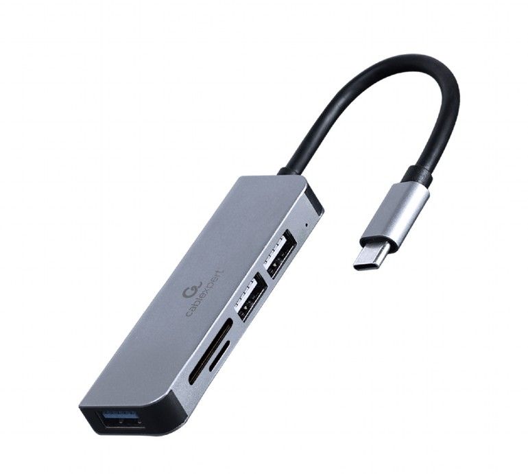 Gembird UHB-CM-CRU3P1U2P2-01 USB Type-C 3-port USB hub USB3.1 + USB2.0 with card reader Aluminium - Image 1