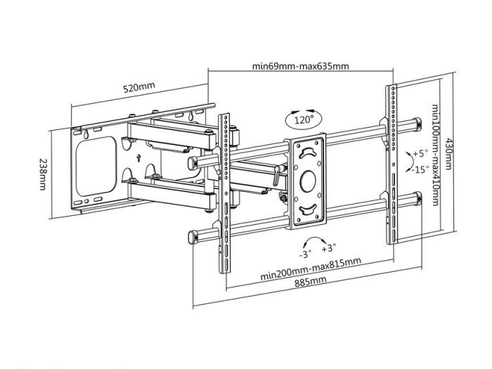 EQuip 37"-90" Tilt/Swivel TV Wall Mount Bracket Black - Image 3