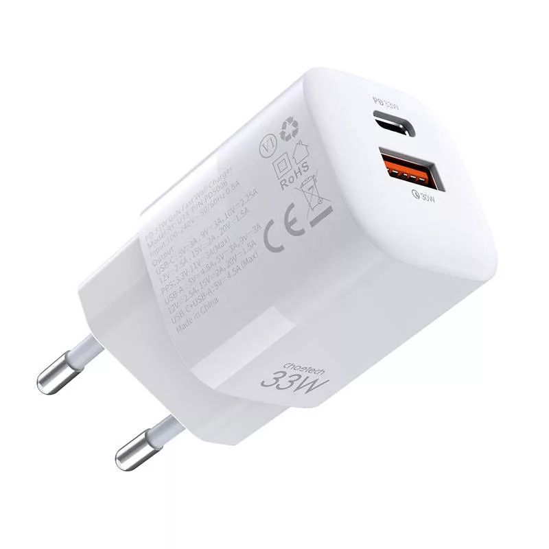 choetech-pd33w-type-c-usb-eu-wall-charger-white_4.jpg Choetech  PD5006W PD33W Type-C + USB EU Wall Charger White - Image 4