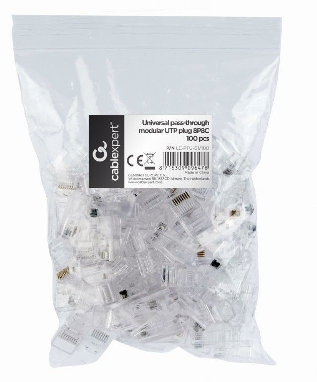 Gembird LC-PTU-01/100 Universal pass-through modular UTP plug 8P8C, 100 pcs per bag - Image 2