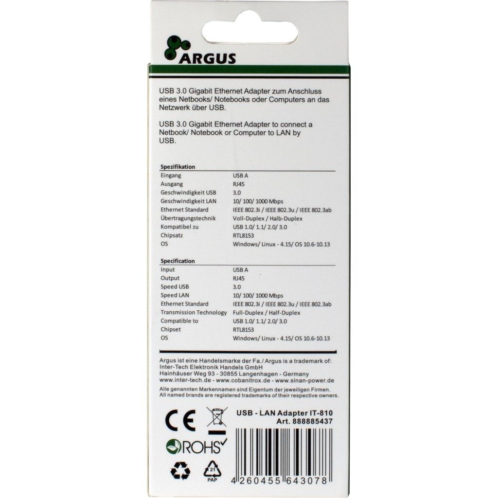 Inter-Tech Argus IT-810 USB Gigabit Ethernet Adapter Black - Image 4