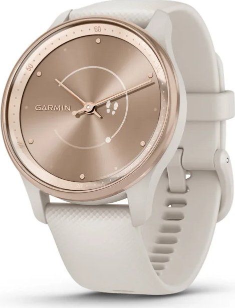 Garmin Vivomove Trend Peach Gold Stainless Steel Bezel with Ivory Case and Silicone Band - Image 1