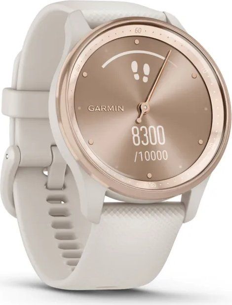 Garmin Vivomove Trend Peach Gold Stainless Steel Bezel with Ivory Case and Silicone Band - Image 3