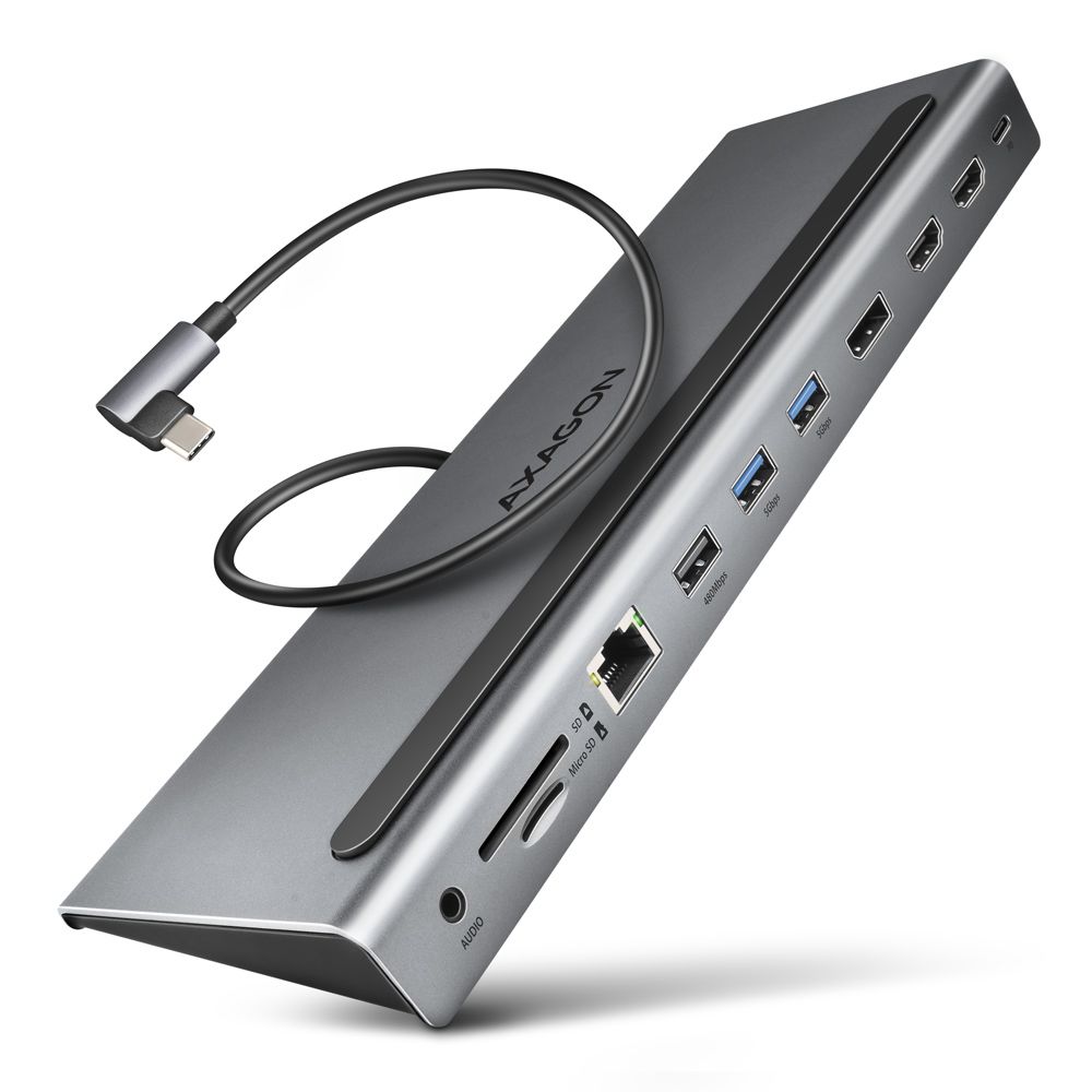 AXAGON HMC-4KX3 USB-C 5Gbps Triple 4K Display 11in1 Hub Silver - Image 1