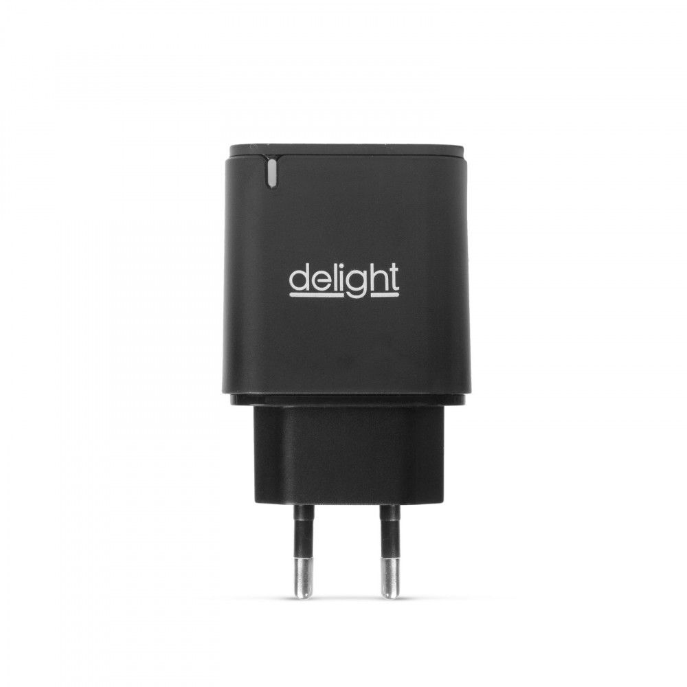 Delight USB QuickCharge 3.0 + Type C Adapter Black - Image 3