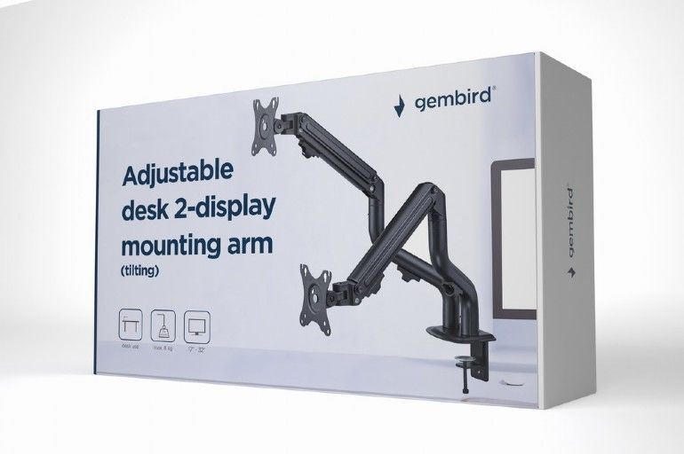 Gembird MA-DA2-02 Adjustable Tilting Desk 2-Display Mounting Arm 17”-32” Black - Image 3