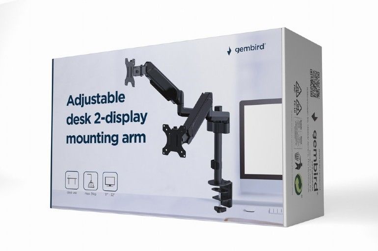 Gembird MA-DA2P-01 Adjustable Desk 2-Display Mounting Arm 17”-32” Black - Image 3