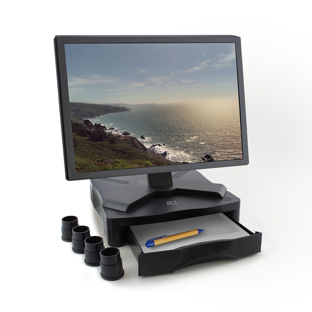 ACT AC8200 Monitor Stand with One Drawer 10"-17" Black - Image 3