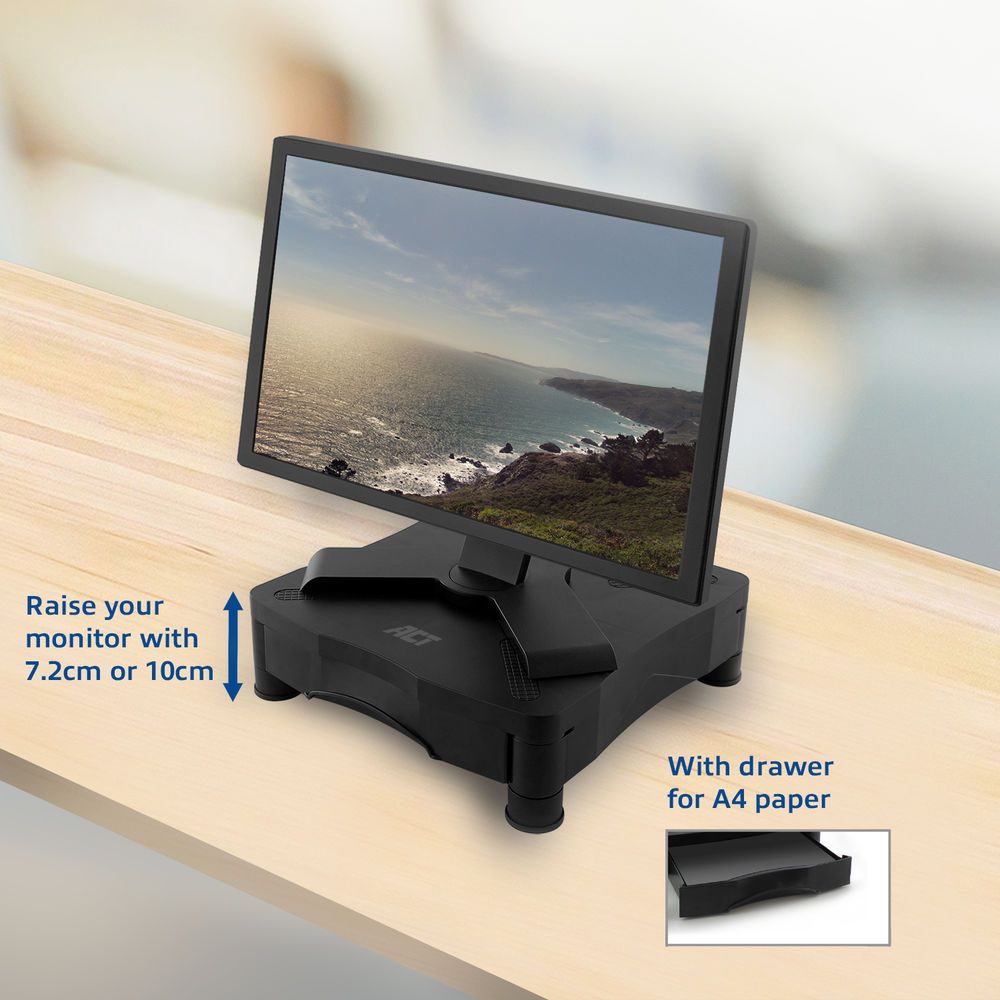 ACT AC8200 Monitor Stand with One Drawer 10"-17" Black - Image 5