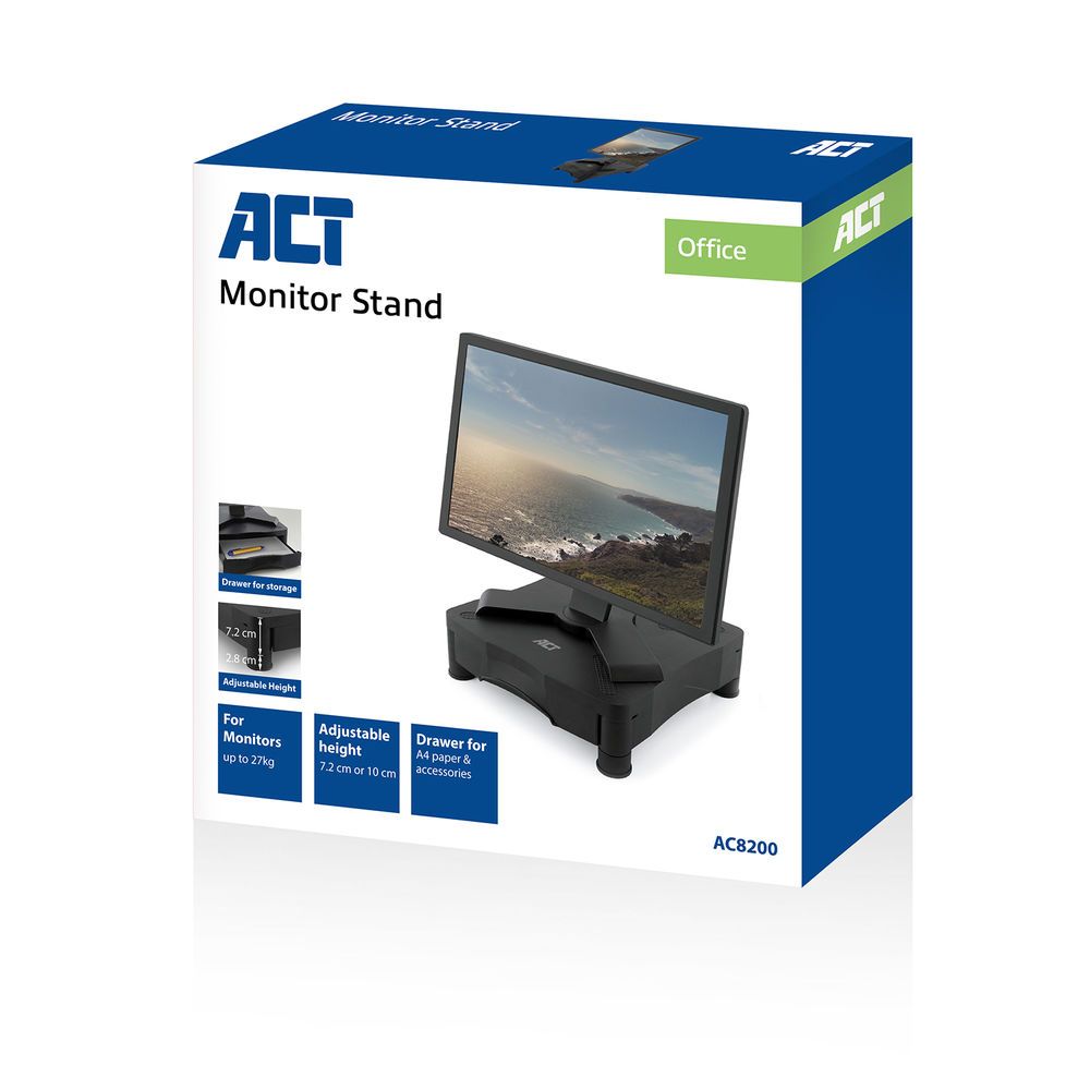 ACT AC8200 Monitor Stand with One Drawer 10"-17" Black - Image 6