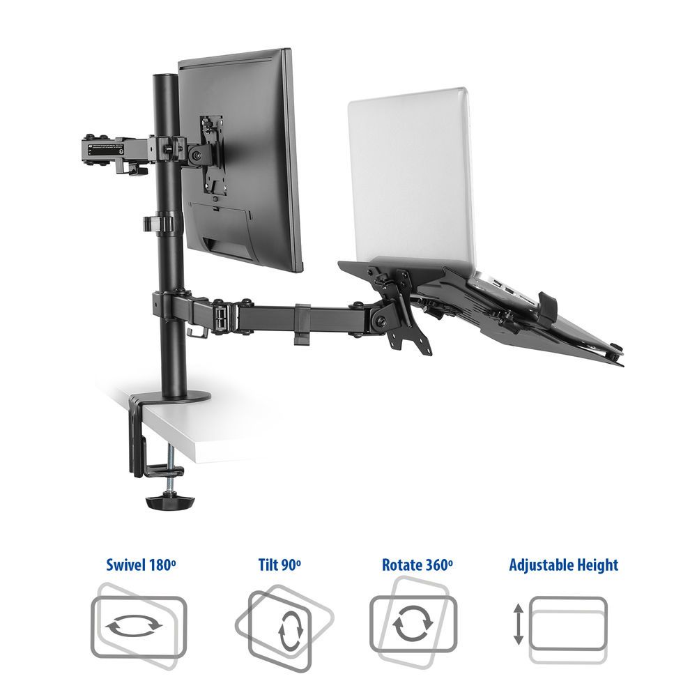 ACT AC8305 Single Monitor Arm with Laptop Arm 10"-35" Black - Image 7