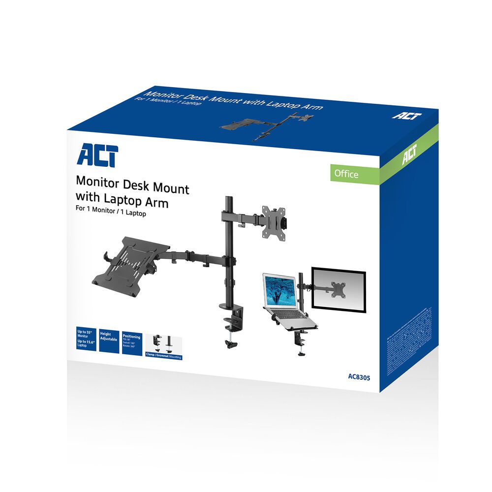 ACT AC8305 Single Monitor Arm with Laptop Arm 10"-35" Black - Image 8