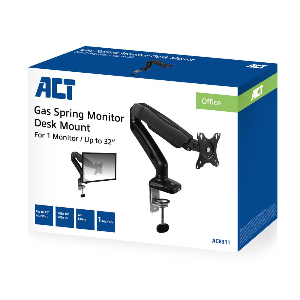 ACT AC8311 Gas Spring Monitor Arm Office 13"-32" Black - Image 8