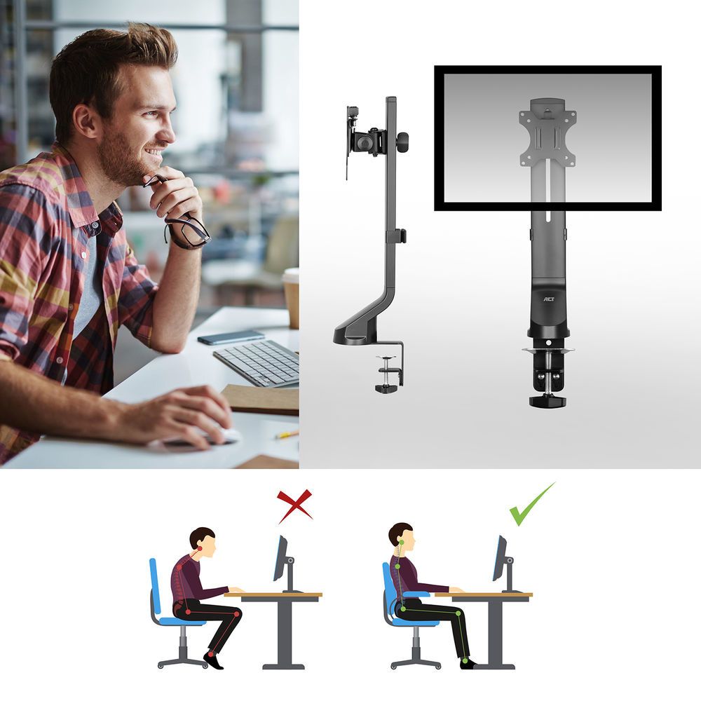 ACT AC8321 Single Monitor Arm Office Quick Height Adjustment 10"-35" Black - Image 5