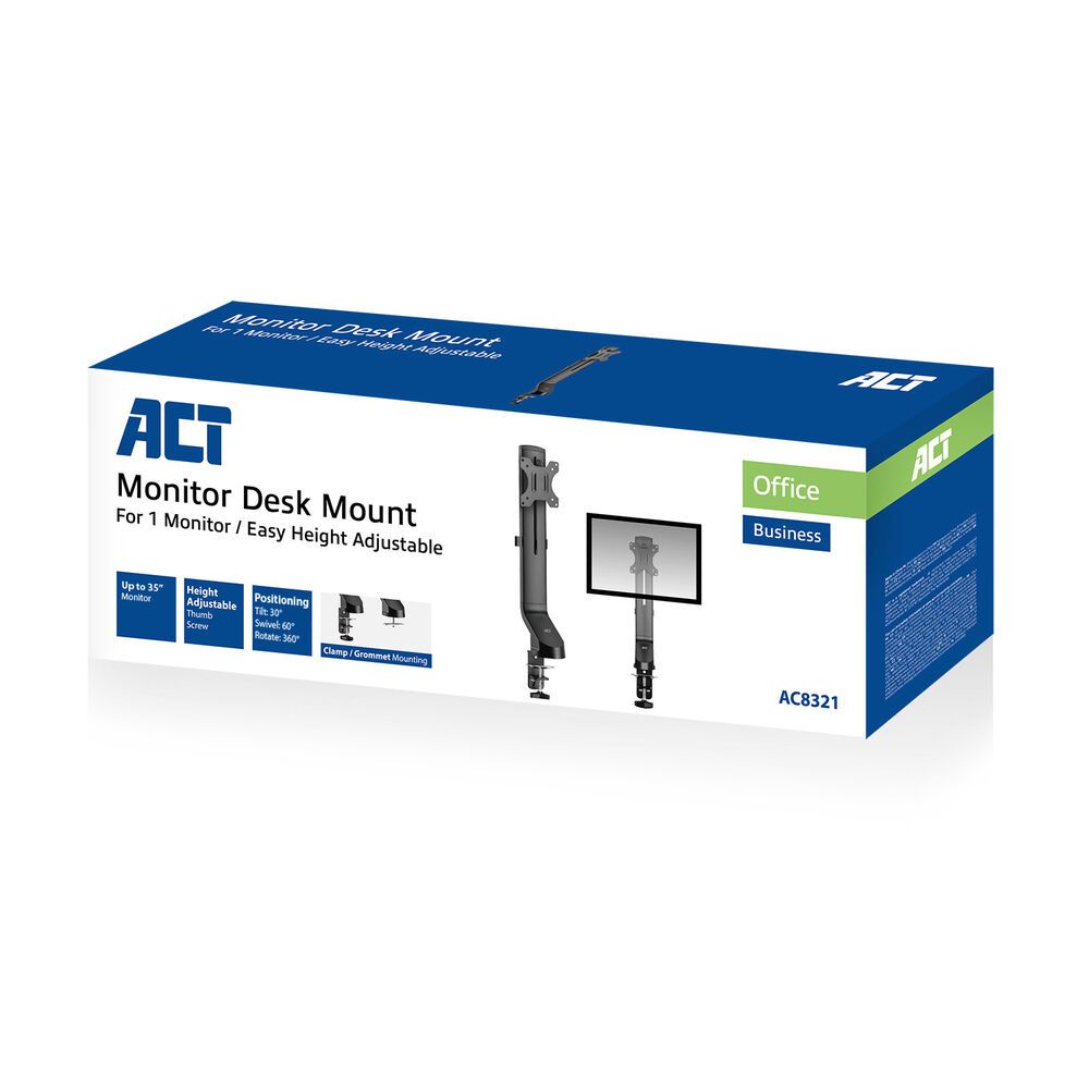 ACT AC8321 Single Monitor Arm Office Quick Height Adjustment 10"-35" Black - Image 7