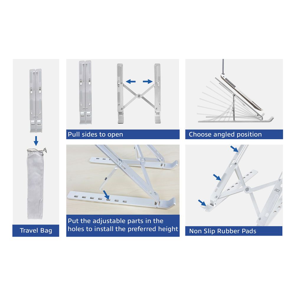 act-ac8120-foldable-laptop-stand-aluminium-7-positions-height-adjustable_3.jpg ACT AC8120 Összecsukható laptop állvány alumínium 6 pozícióban állítható magasságú - Image 3