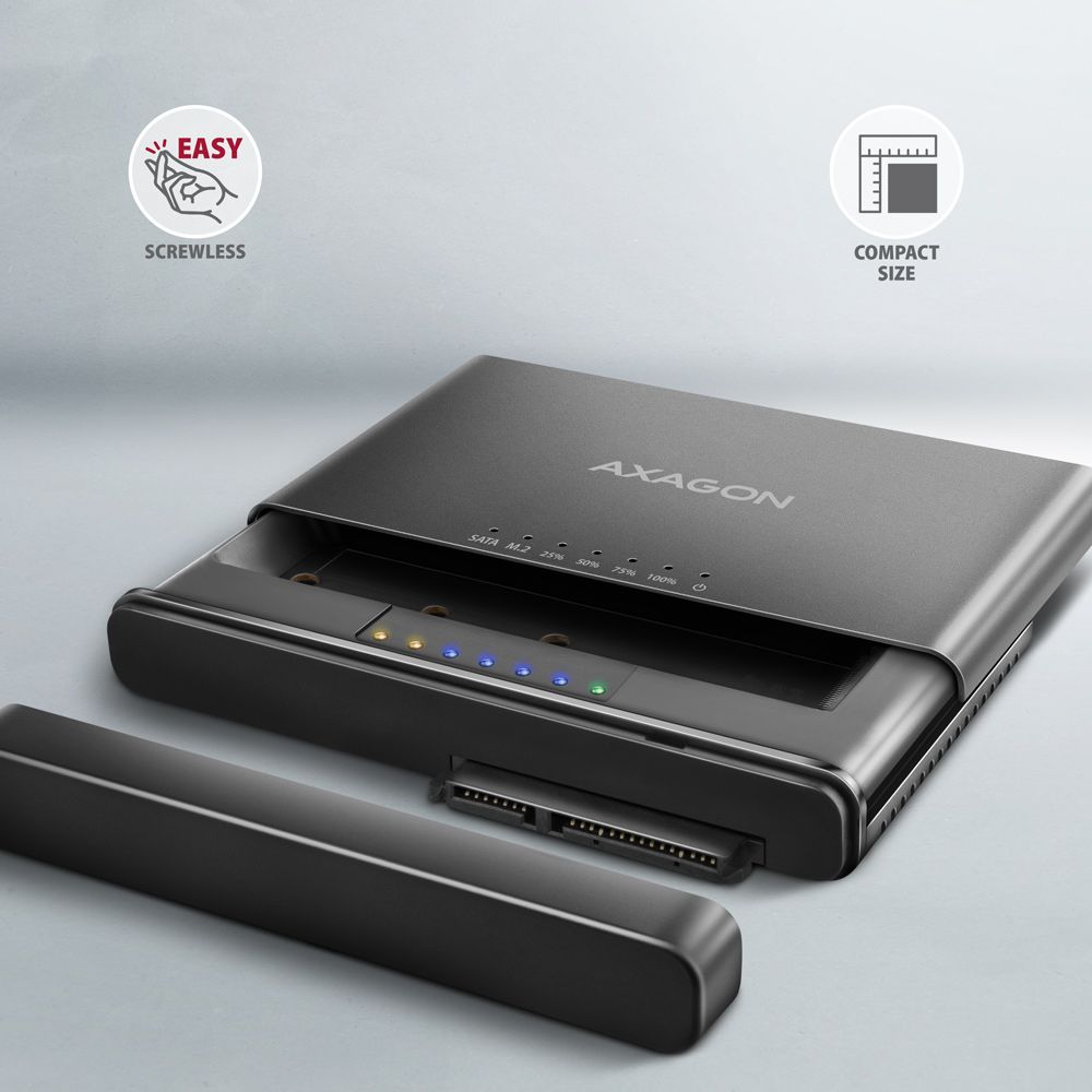 Axagon ADSA-CC USB-C 10Gbps NVMe M.2/SATA 2,5"/3,5" HDD/SSD másoló - Image 4