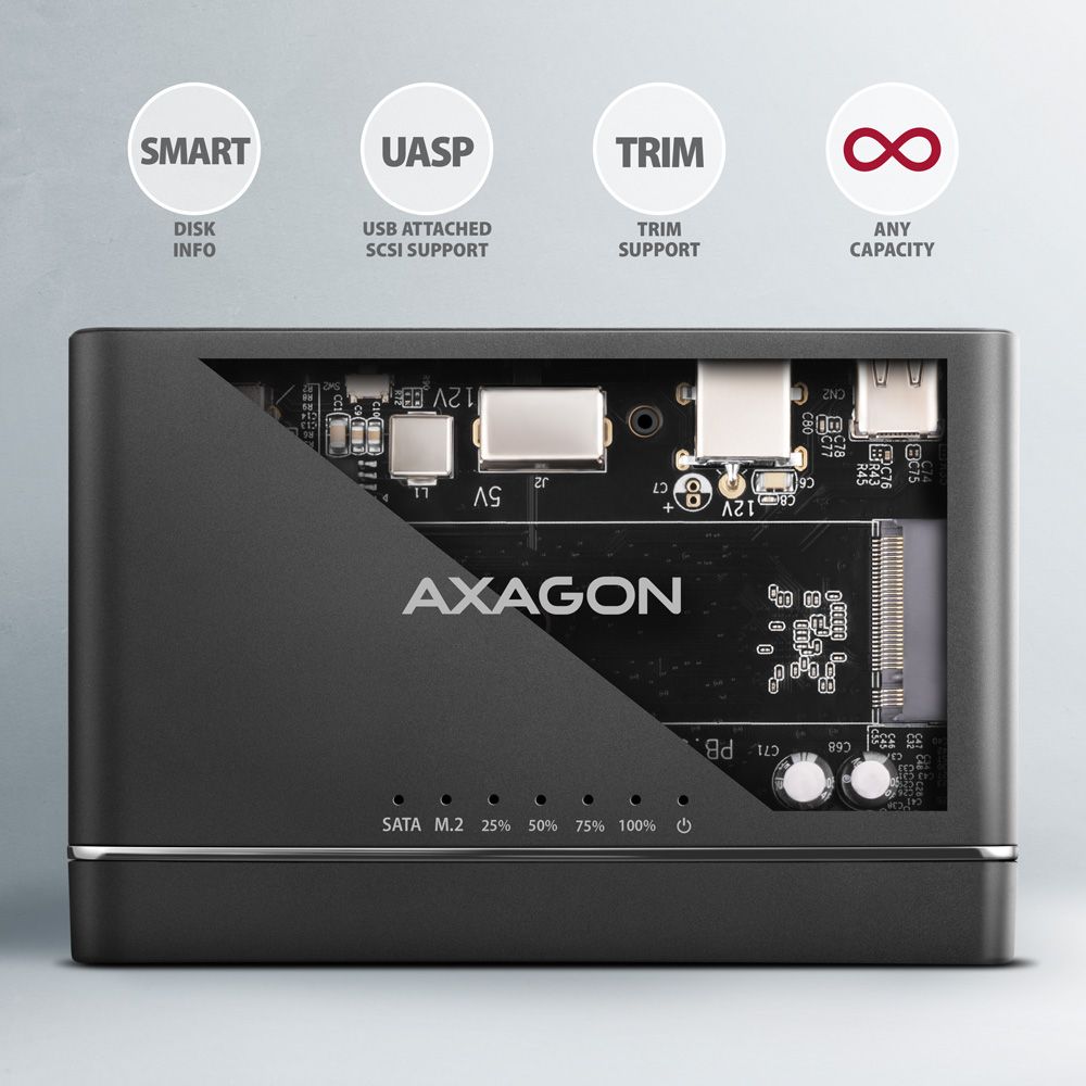 Axagon ADSA-CC USB-C 10Gbps NVMe M.2/SATA 2,5"/3,5" HDD/SSD másoló - Image 8