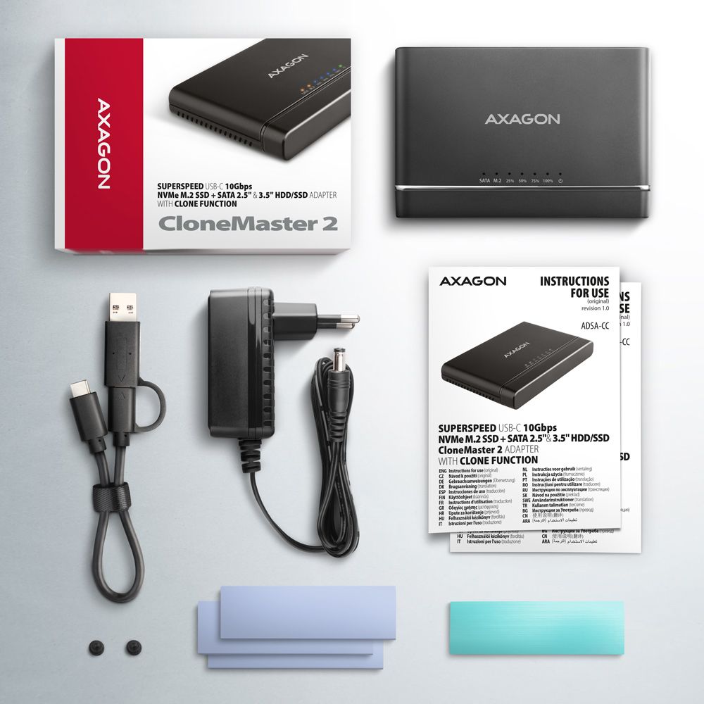 Axagon ADSA-CC USB-C 10Gbps NVMe M.2/SATA 2,5"/3,5" HDD/SSD másoló - Image 10