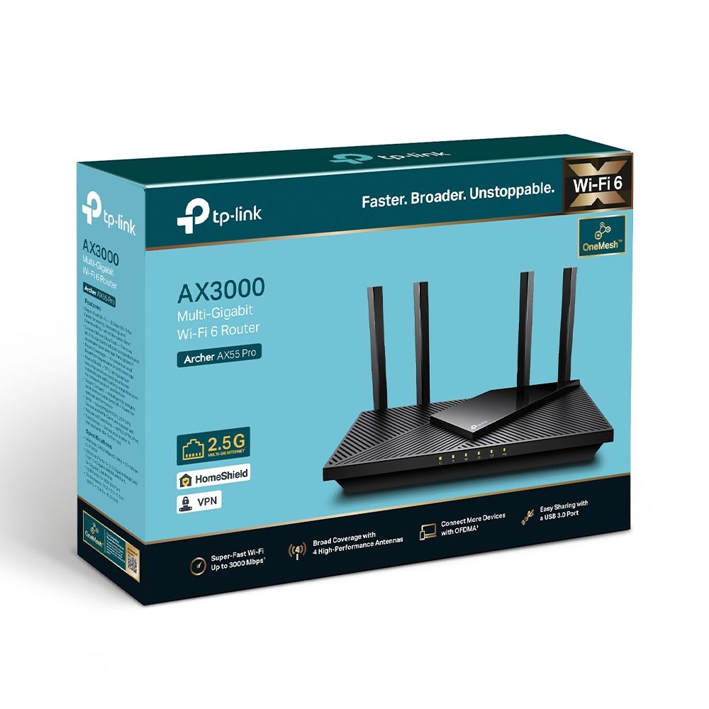 TP-Link Router WiFi AX3000 - Archer AX55 Pro (574Mbps 2,4GHz + 2402Mbps 5GHz; 4port 1Gbps; WPA3; USB3.0; OFDMA; Wifi-6) - Image 6