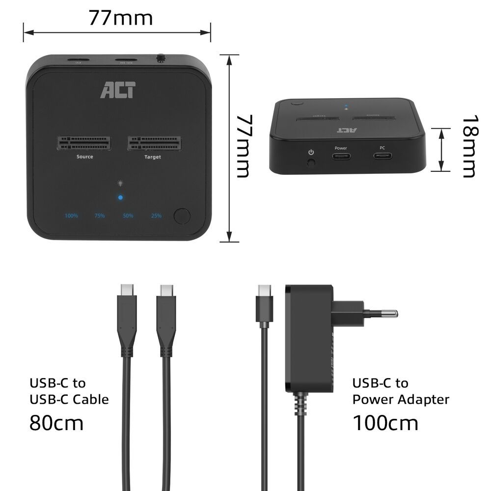 ACT AC1502 M.2 NVMe/PCIe dual SSD Docking Clone Station USB-C 3.2 Gen2 Black - Image 8
