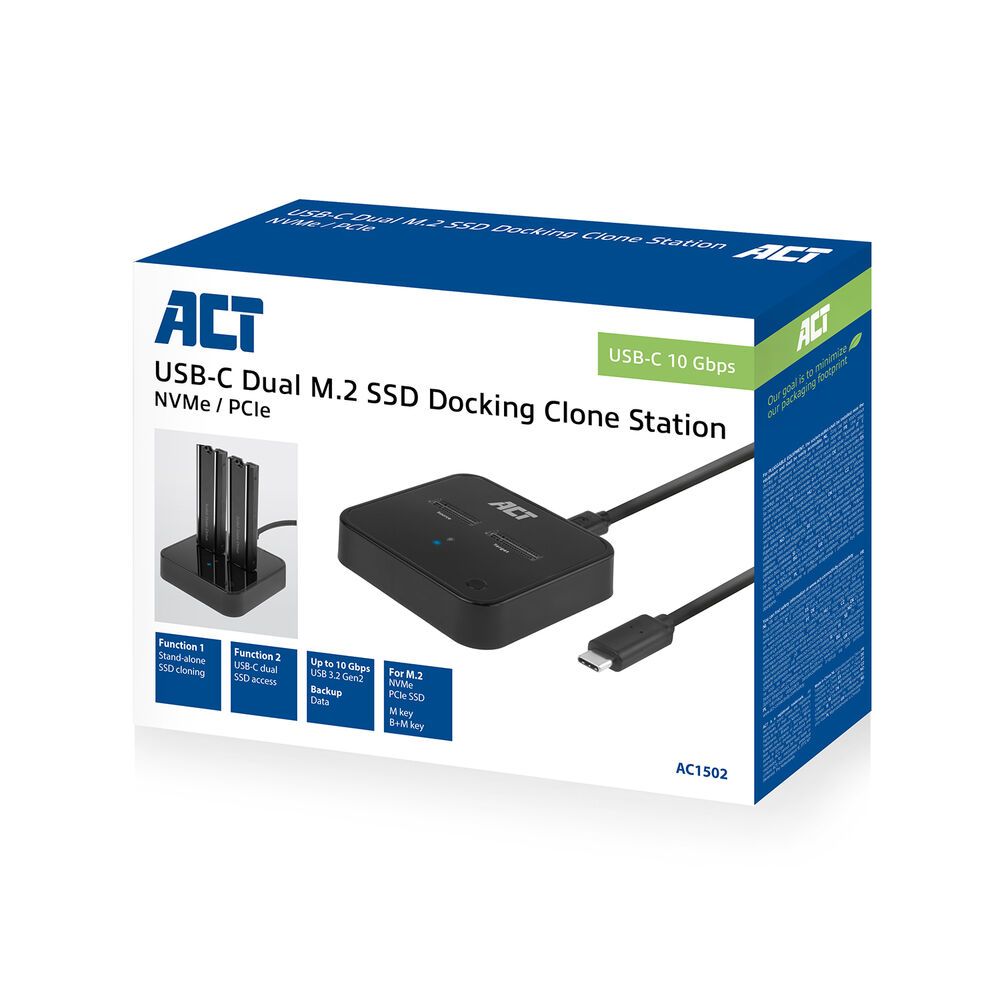 ACT AC1502 M.2 NVMe/PCIe dual SSD Docking Clone Station USB-C 3.2 Gen2 Black - Image 9