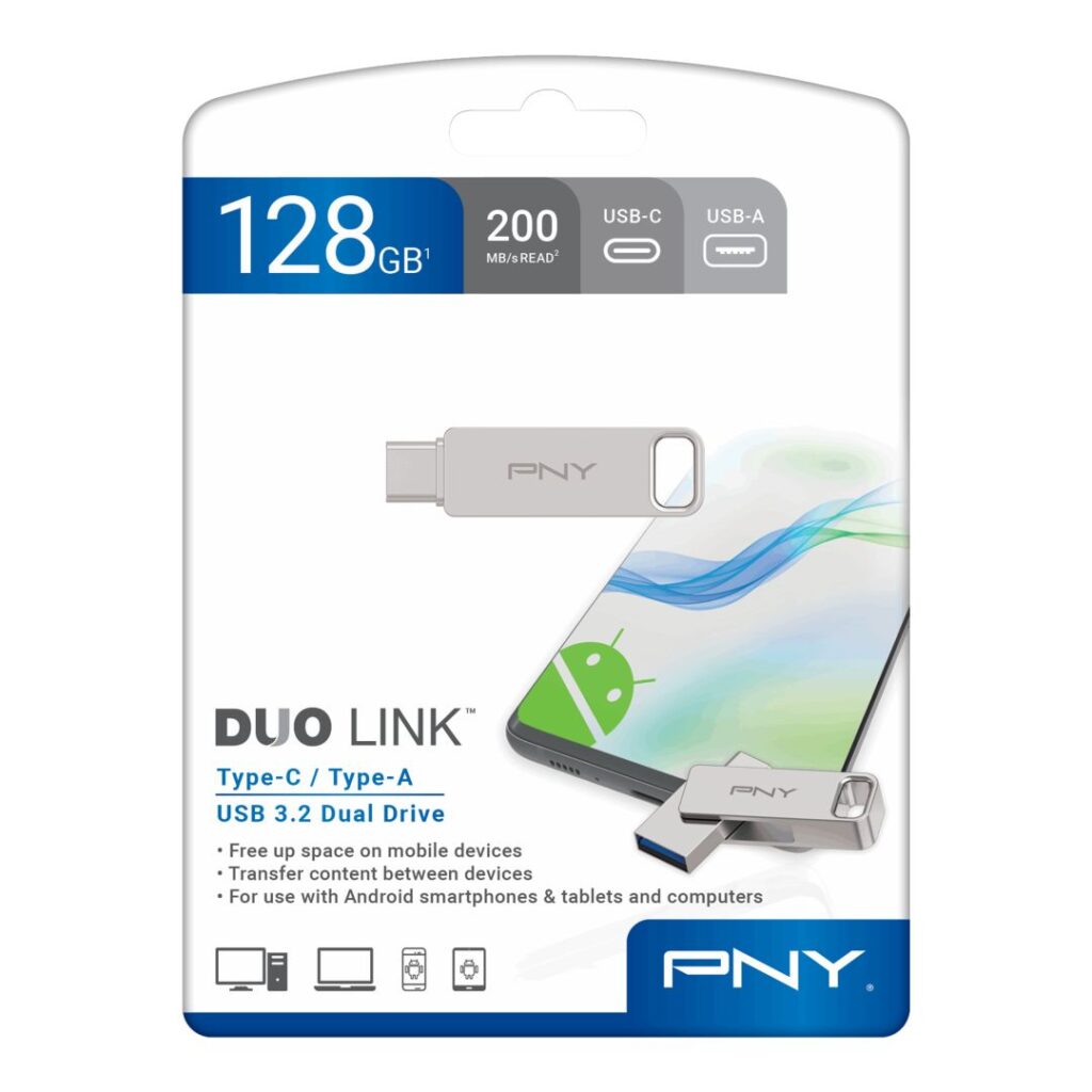PNY 128GB Duo Link Flash Drive USB3.2 Silver - Image 3