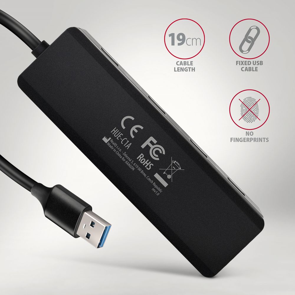 AXAGON HUE-C1A USB-A 5GBPS TRAVEL HUB Black - Image 5