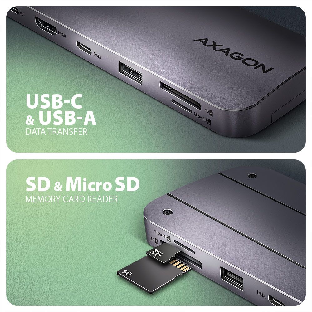 AXAGON HMC-6GM2 USB-C 10GBPS GEN2COMBO 6IN1 HUB - Image 3