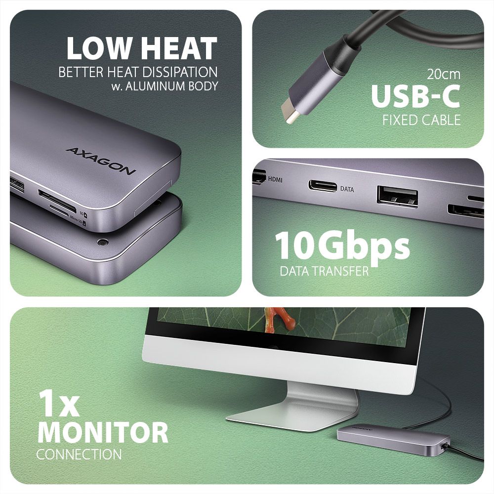 AXAGON HMC-6GM2 USB-C 10GBPS GEN2COMBO 6IN1 HUB - Image 5