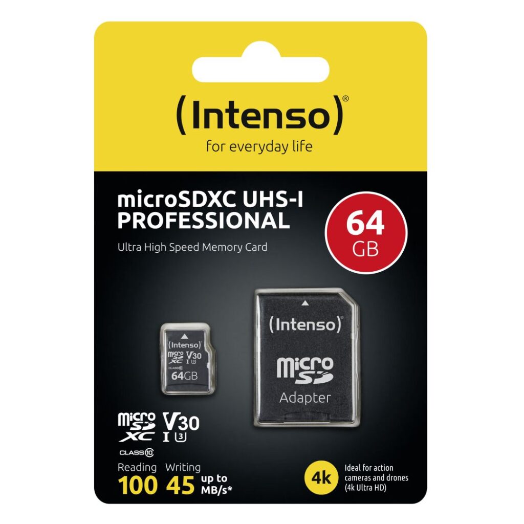 Intenso 64GB microSDXC Professional Class 10 U3 V30 + adapterrel - Image 4