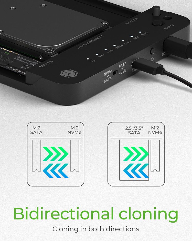 Raidsonic IcyBox IB-2915MSCL-C31 CloneStation & DockingStation for M.2 NVME & SATA 2.5”/3.5” SSD/HDD - Image 5