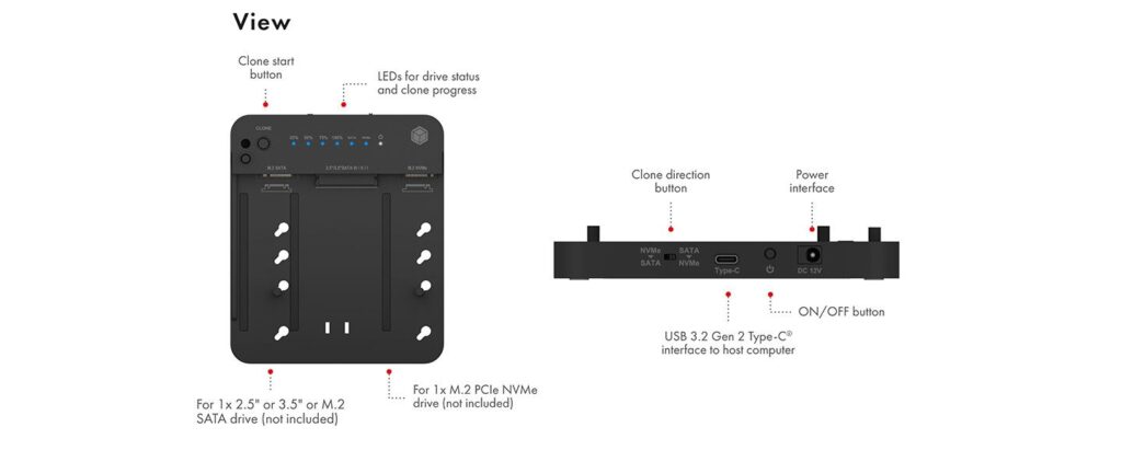 Raidsonic IcyBox IB-2915MSCL-C31 CloneStation & DockingStation for M.2 NVME & SATA 2.5”/3.5” SSD/HDD - Image 6