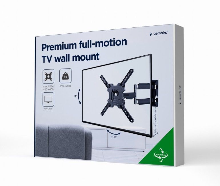 gembird-wm-55st-01-premium-full-motion-tv-wall-mount-32-55-black_7.jpg Gembird WM-55ST-01 Premium full-motion TV wall mount 32”-55” Black - Image 7