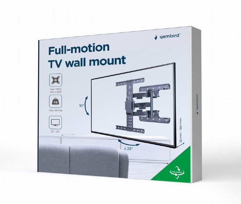 gembird-wm-65st-01-full-motion-tv-wall-mount-32-65-black_3.jpg Gembird WM-65ST-01 Full-motion TV wall mount 32”-65” Black - Image 3