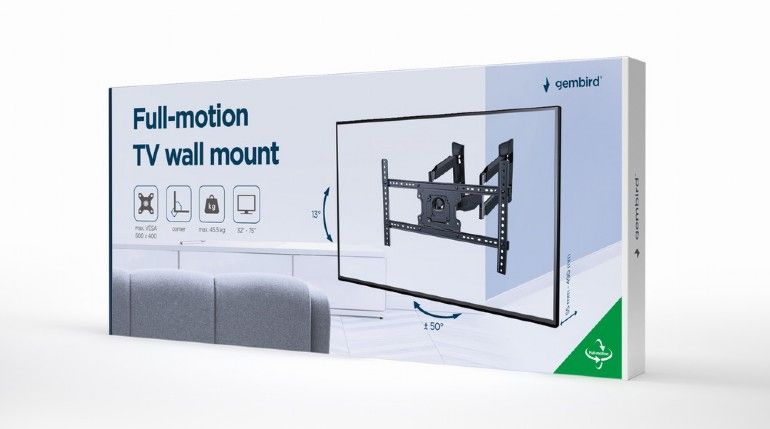 Gembird WM-75ST-02 Full-motion TV wall mount 32”-75” Black - Image 8