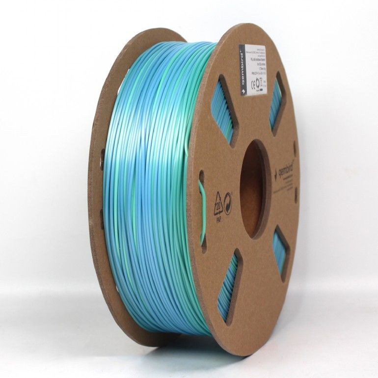 Gembird 3DP-PLA-SK-01-BG PLA Silk Rainbow Blue/green 1,75mm 1kg - Image 1