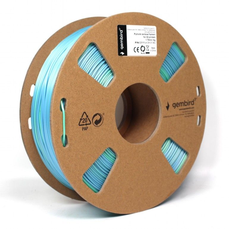 Gembird 3DP-PLA-SK-01-BG PLA Silk Rainbow Blue/green 1,75mm 1kg - Image 2