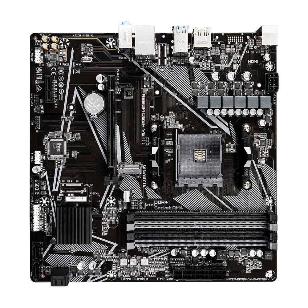 Gigabyte Alaplap - AMD A520M DS3H V2 AM4 (A520M, 4xDDR4 3200MHz, PCI-E, RAID, 4xSATA3, M.2, 6xUSB2.0, 6xUSB3.1) - Image 5