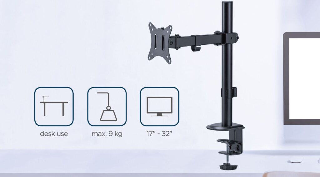 Gembird MA-D1-03 Desk mounted single monitor arm 17”-32” Black - Image 10