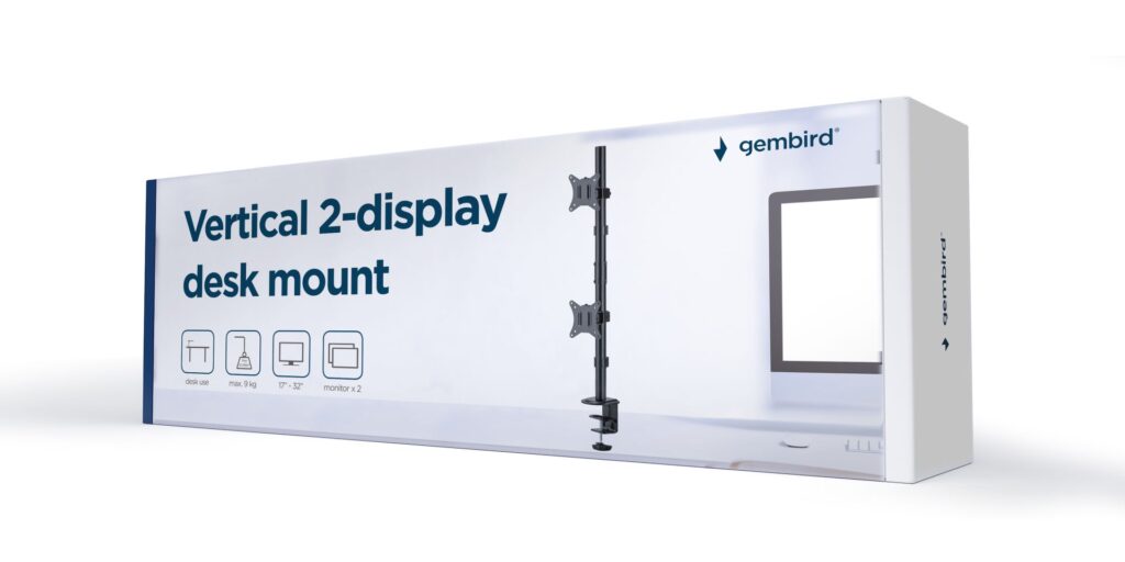 Gembird MA-D2-02 Adjustable 2-display vertical desk mount 17”-32” Black - Image 11