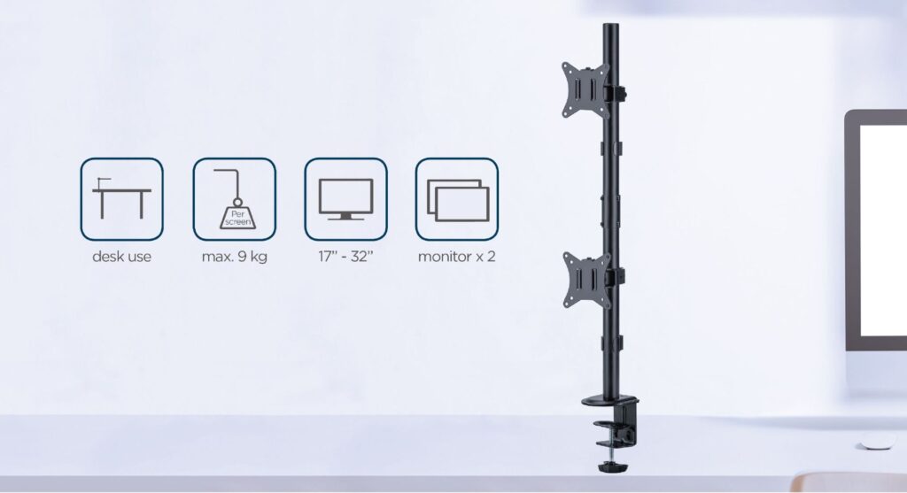 Gembird MA-D2-02 Adjustable 2-display vertical desk mount 17”-32” Black - Image 9