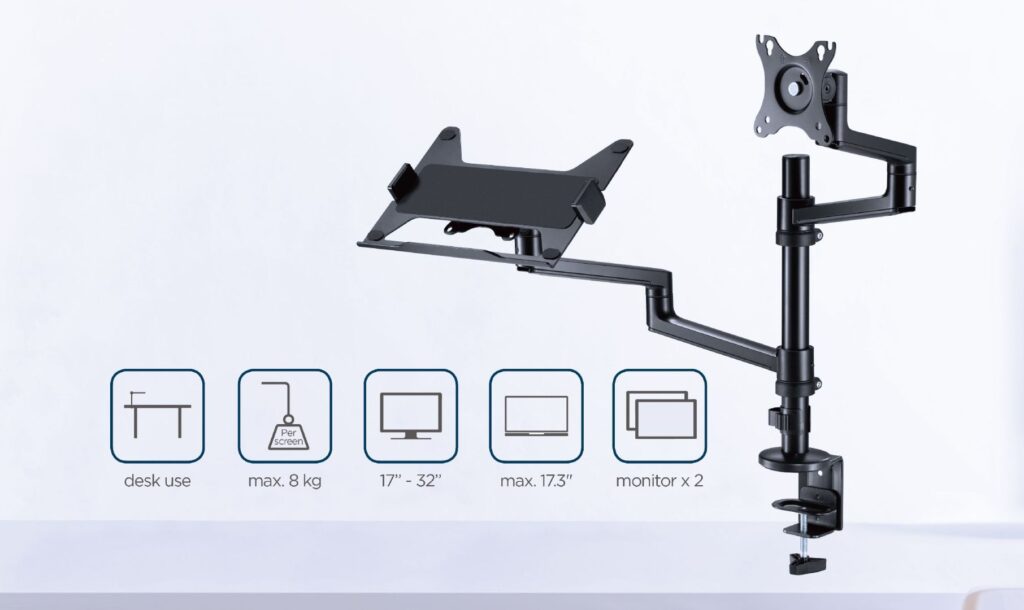 Gembird MA-DA-04 Desk mounted adjustable monitor arm with notebook tray 17"-32" Black - Image 6