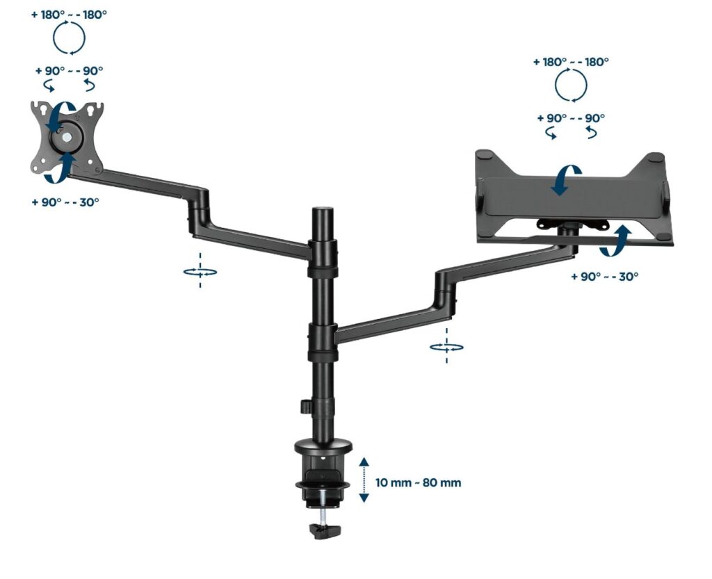 Gembird MA-DA-04 Desk mounted adjustable monitor arm with notebook tray 17"-32" Black - Image 7