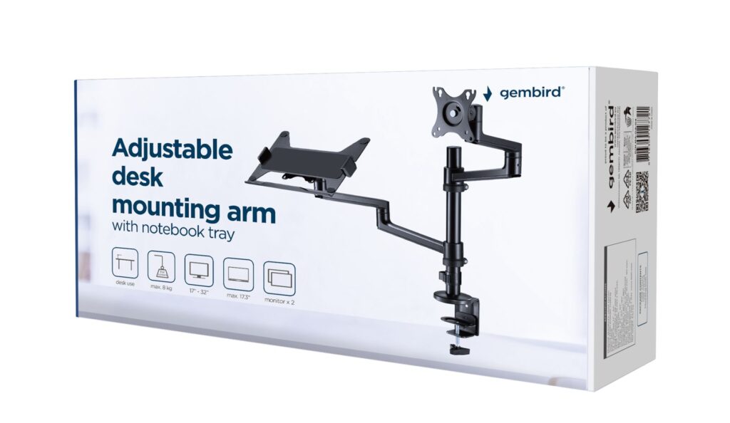 Gembird MA-DA-04 Desk mounted adjustable monitor arm with notebook tray 17"-32" Black - Image 8