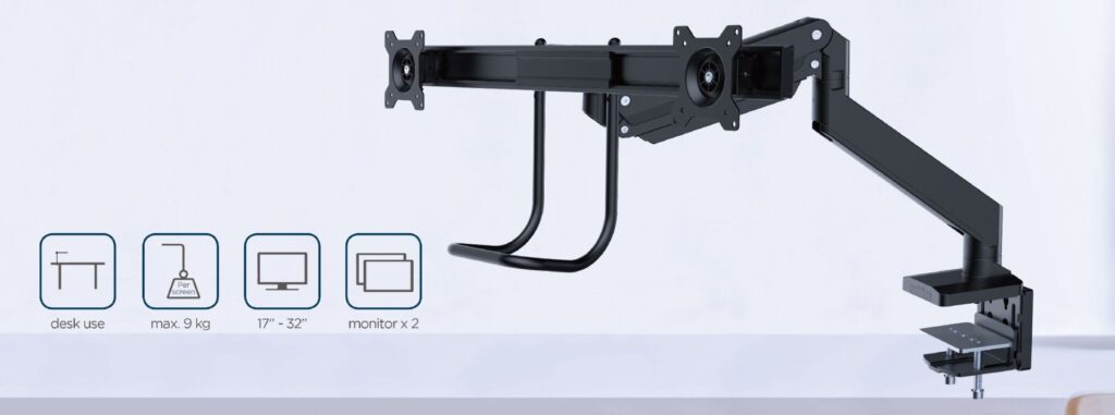 Gembird MA-DA2-04 Desk mounted adjustable monitor arm for 2 monitors 17"-32" Black - Image 11