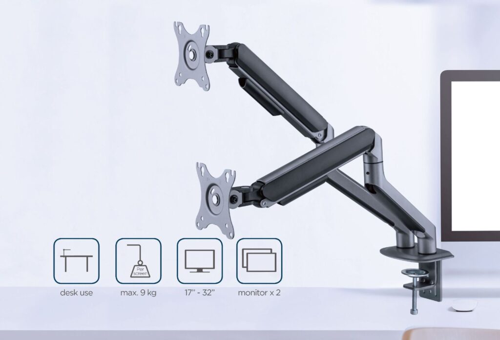 gembird-ma-da2-05-desk-mounted-adjustable-double-monitor-arm-17-32-space-grey_8.jpg Gembird MA-DA2-05 Desk mounted adjustable double monitor arm 17"-32" Space Grey - Image 8