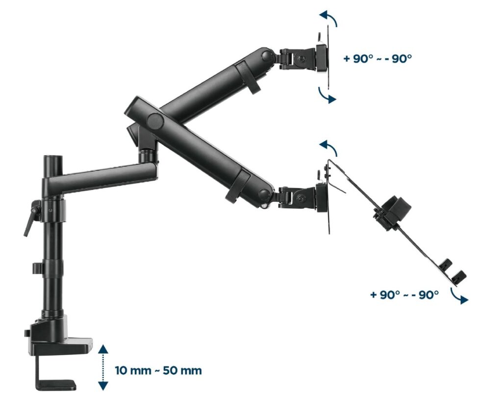 Gembird MA-DA3-02 Desk mounted adjustable monitor arm with notebook tray (full-motion) 17"-32" Black - Image 11