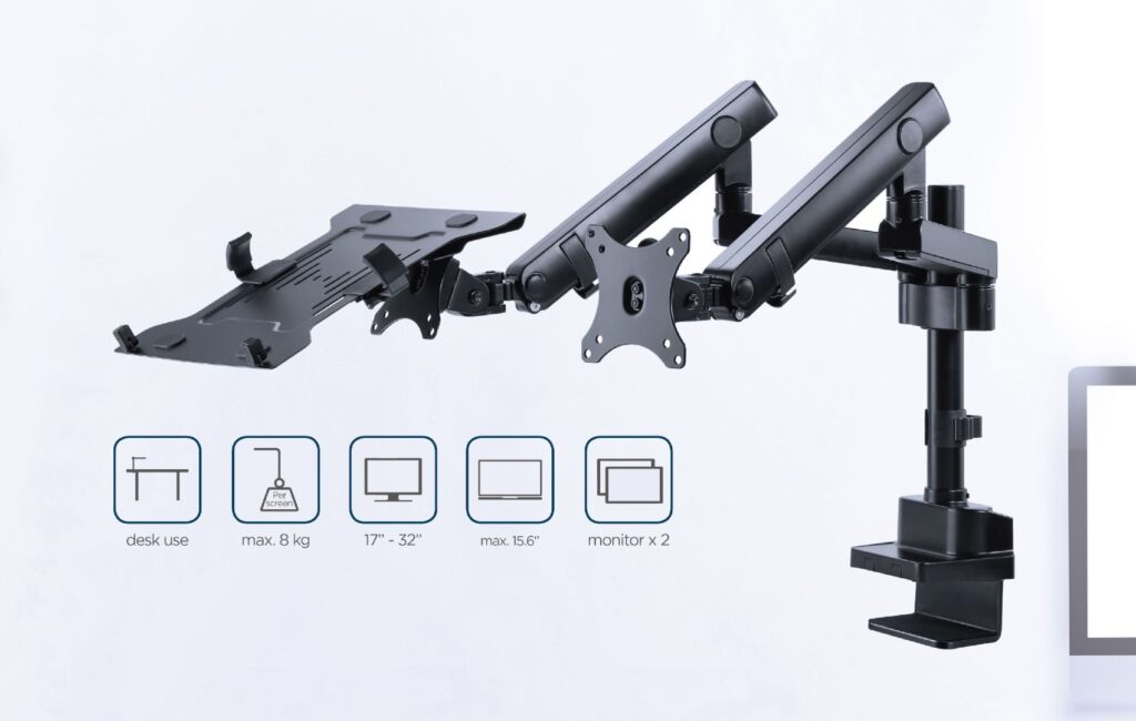 Gembird MA-DA3-02 Desk mounted adjustable monitor arm with notebook tray (full-motion) 17"-32" Black - Image 9